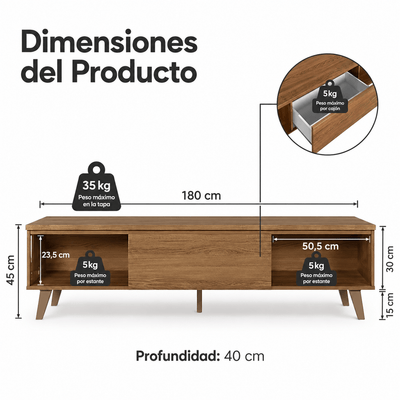 Rack para TV Reims 180cm hasta 75 Pulgadas Balton Hogar