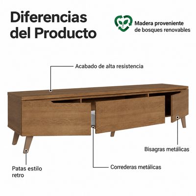 Rack para TV Reims 180cm hasta 75 Pulgadas Balton Hogar