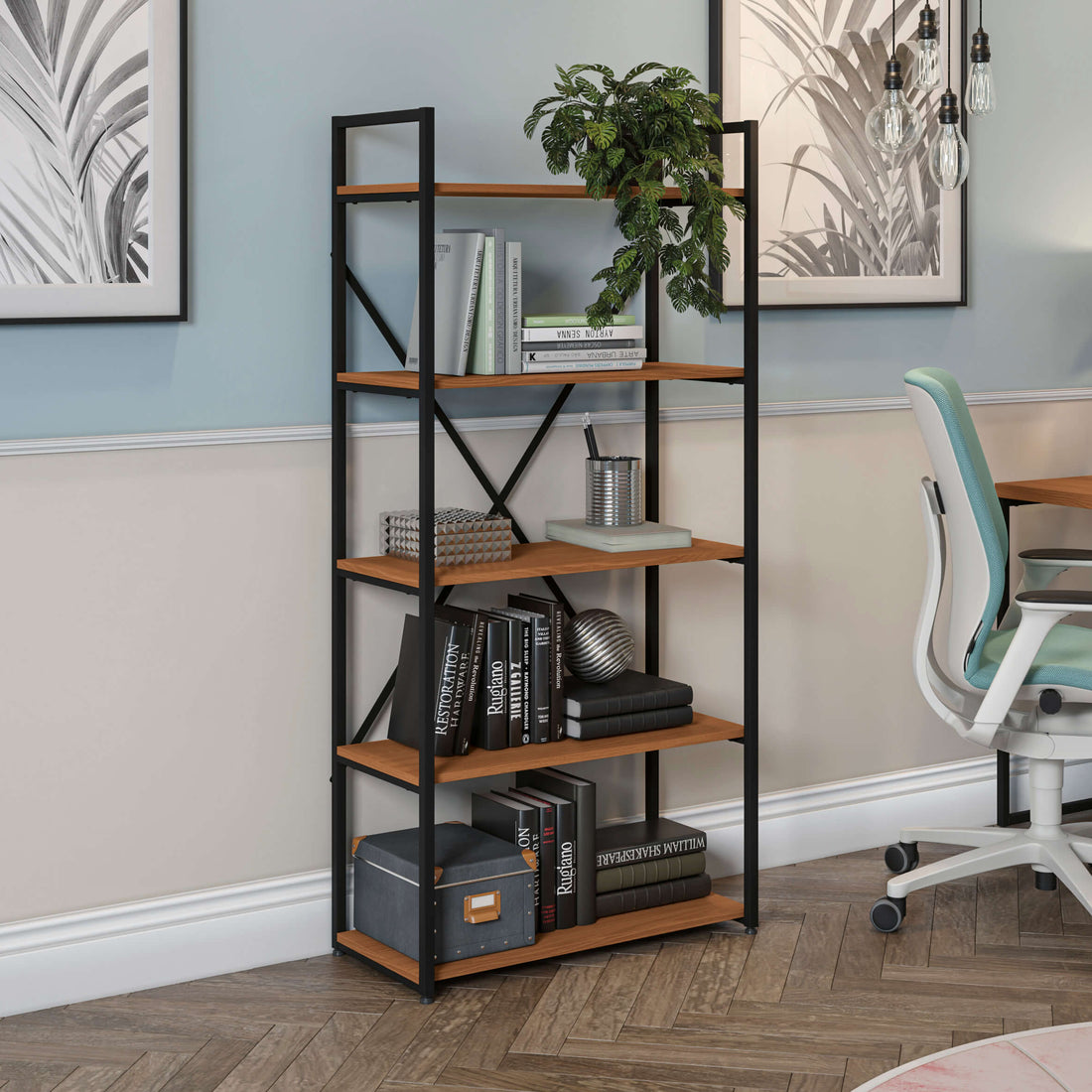 ESTANTERIA CON 5 ESTANTES LINEA INDUSTRIAL HIERRO - BALTON HOGAR