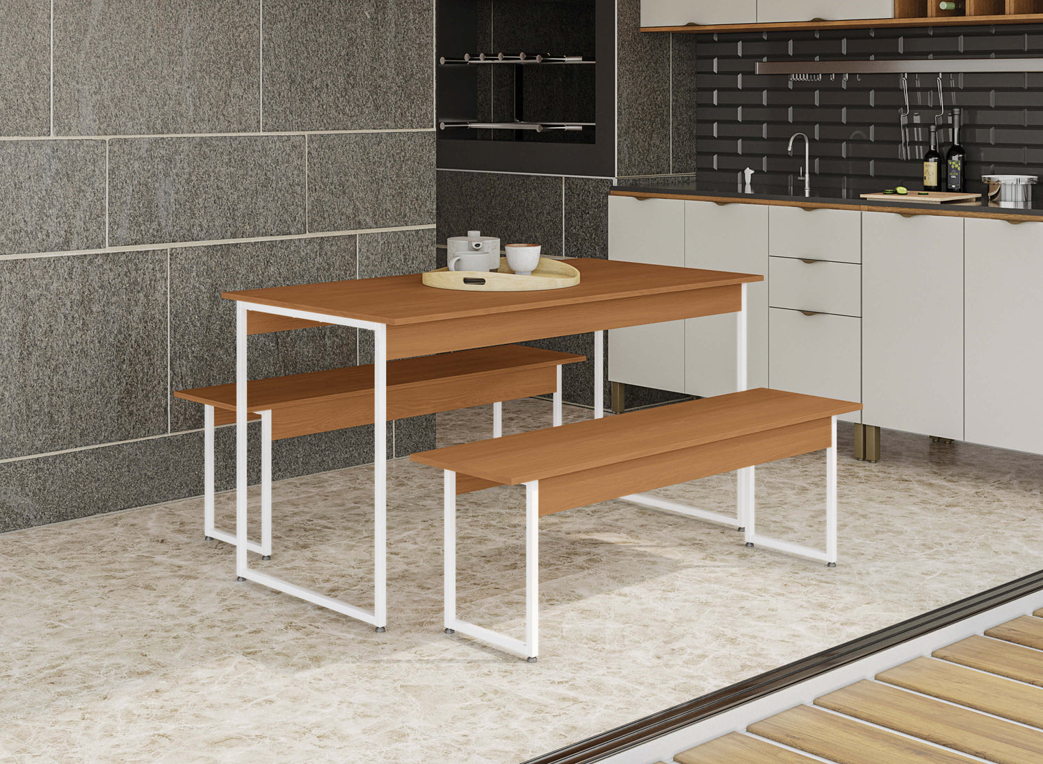 MESA CON 2 BANCOS LINEA INDUSTRIAL HIERRO - BALTON HOGAR