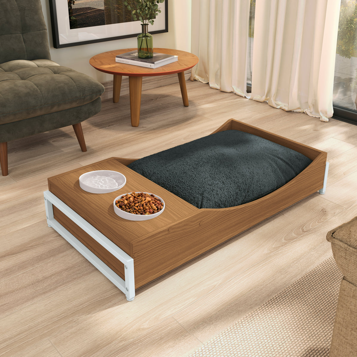 Cama con comedero para mascotas - Linea Industrial