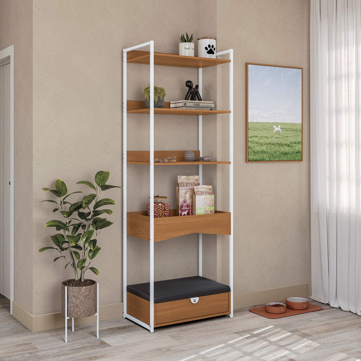 Estante alto para mascotas con cama - Linea Industrial