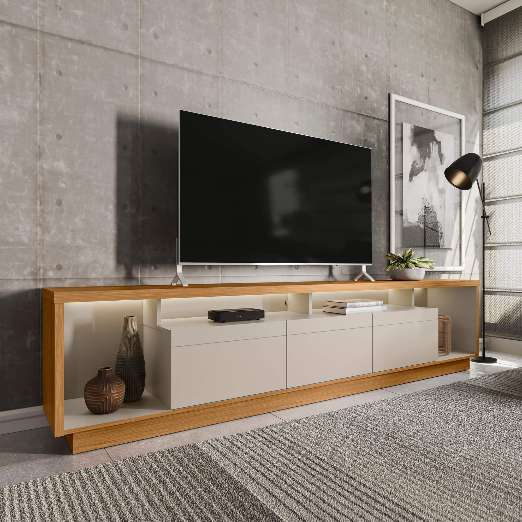Rack tv Sala Cronos 220cm con tira Led MDF/MDP