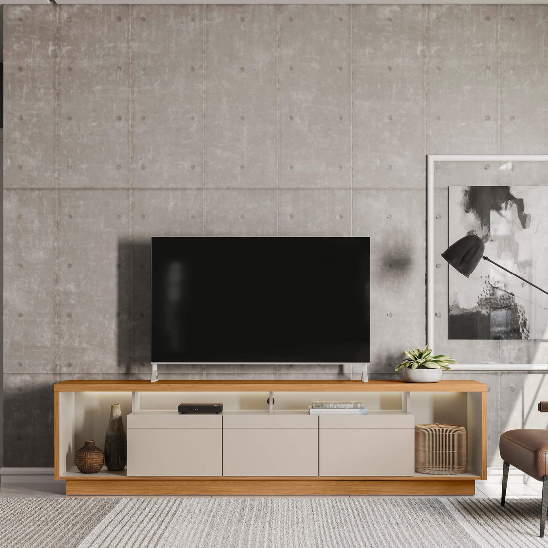 Rack tv Sala Cronos 220cm con tira Led MDF/MDP