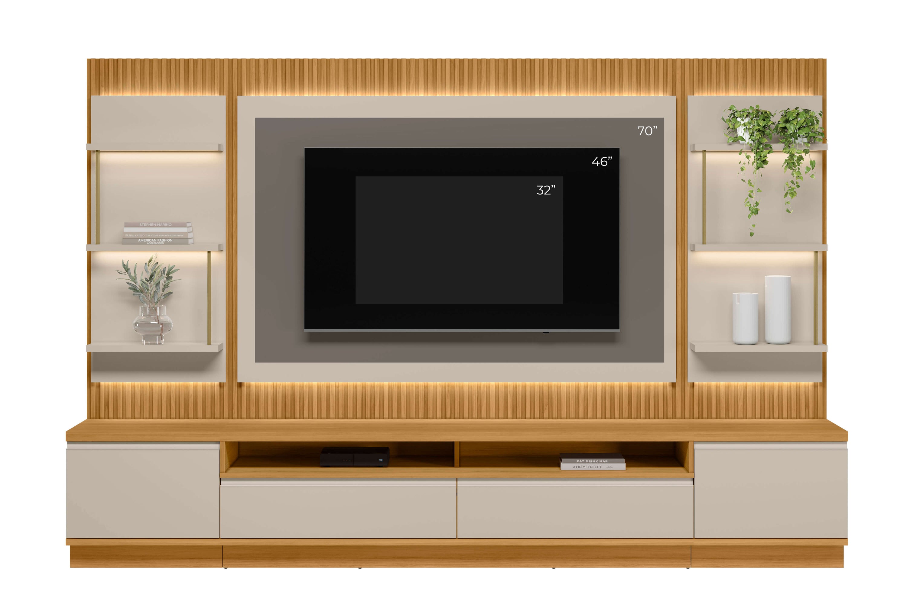 Rack con Panel Modular Sao Paulo Completo con Led MDF/MDP – Balton Hogar
