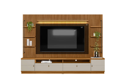 Rack con Panel Ouro Listones de madera y Led 268cm MDF/MDP