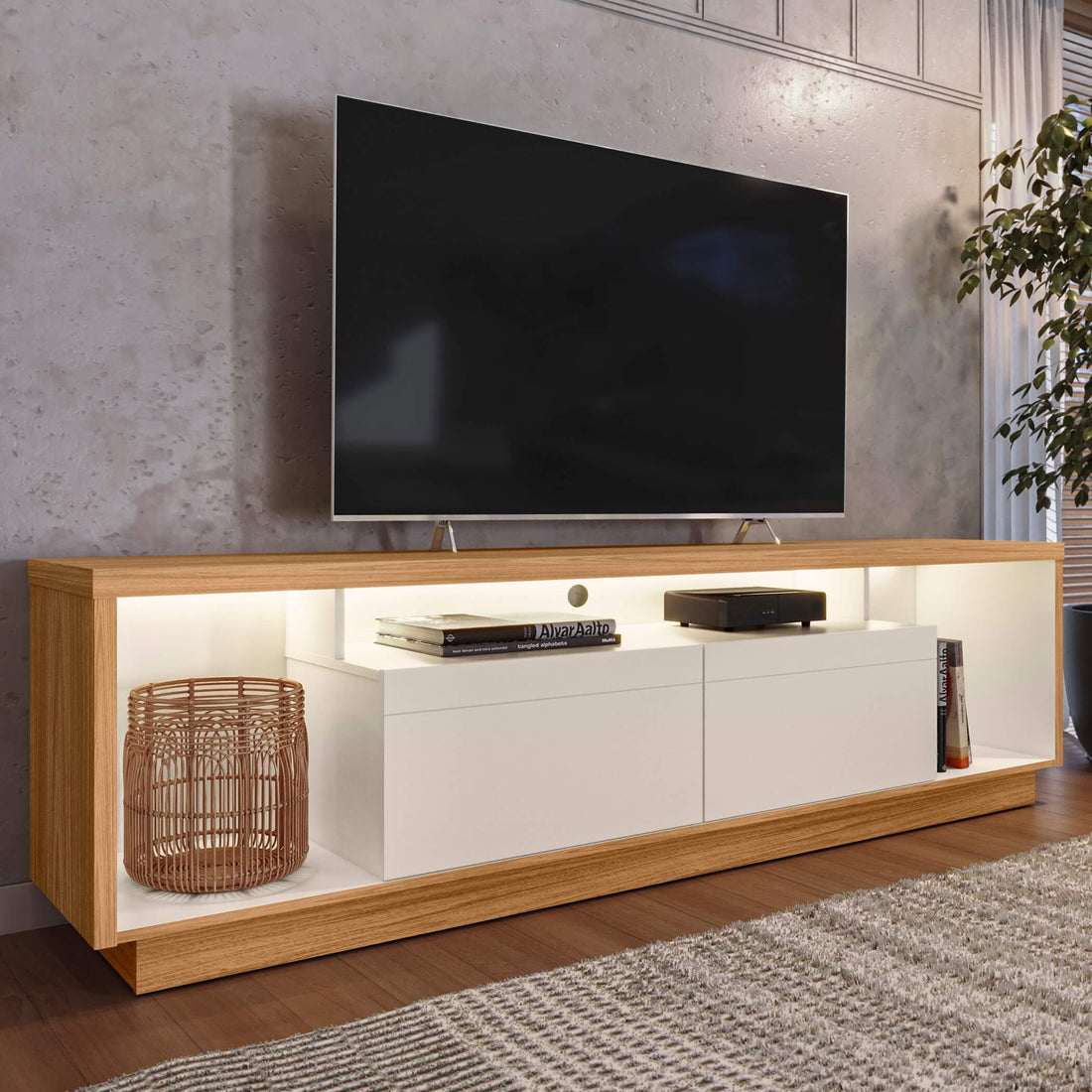 Rack tv Sala Cronos 180cm con tira Led MDF/MDP