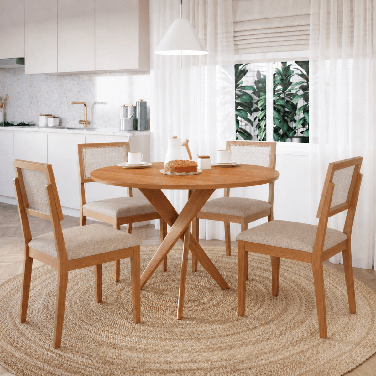 Juego de Comedor Catalina Redonda 1.09cm con 4 sillas Enara - Madera Maciza