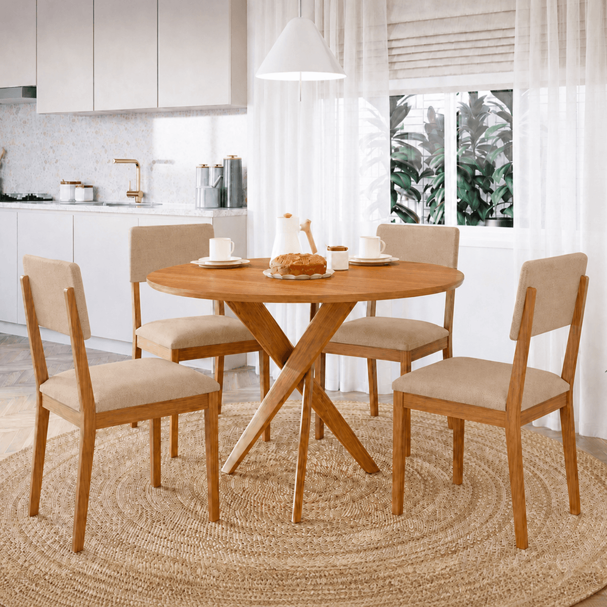 Juego de Comedor Catalina Redonda 1.09cm con 4 Sillas Selene - Madera Maciza