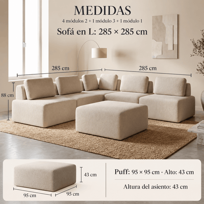 Sofa Modular Florencia Esquinero - 4 Asientos + 1 Puff + 1 Esquinero