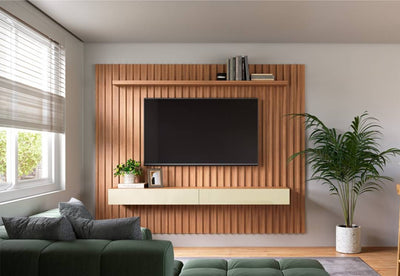 Rack Panel TV con Listones de Madera y LED 100% MDF 220CM