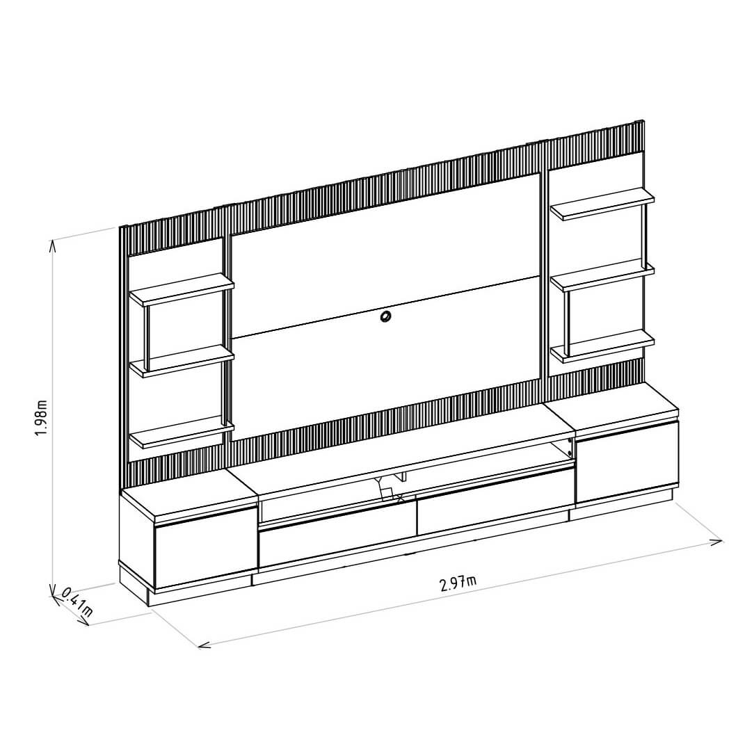 Rack con Panel Modular Sao Paulo Completo con Led MDF/MDP