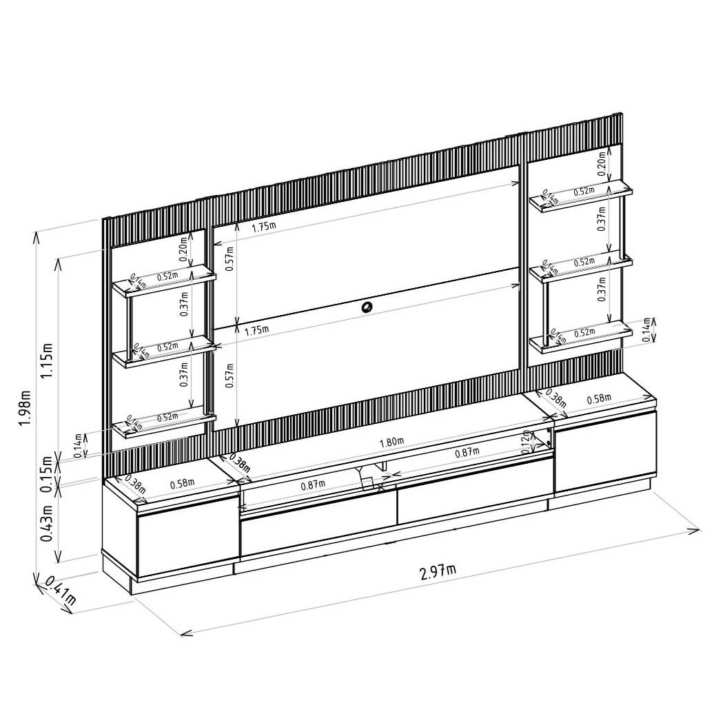 Rack con Panel Modular Sao Paulo Completo con Led MDF/MDP