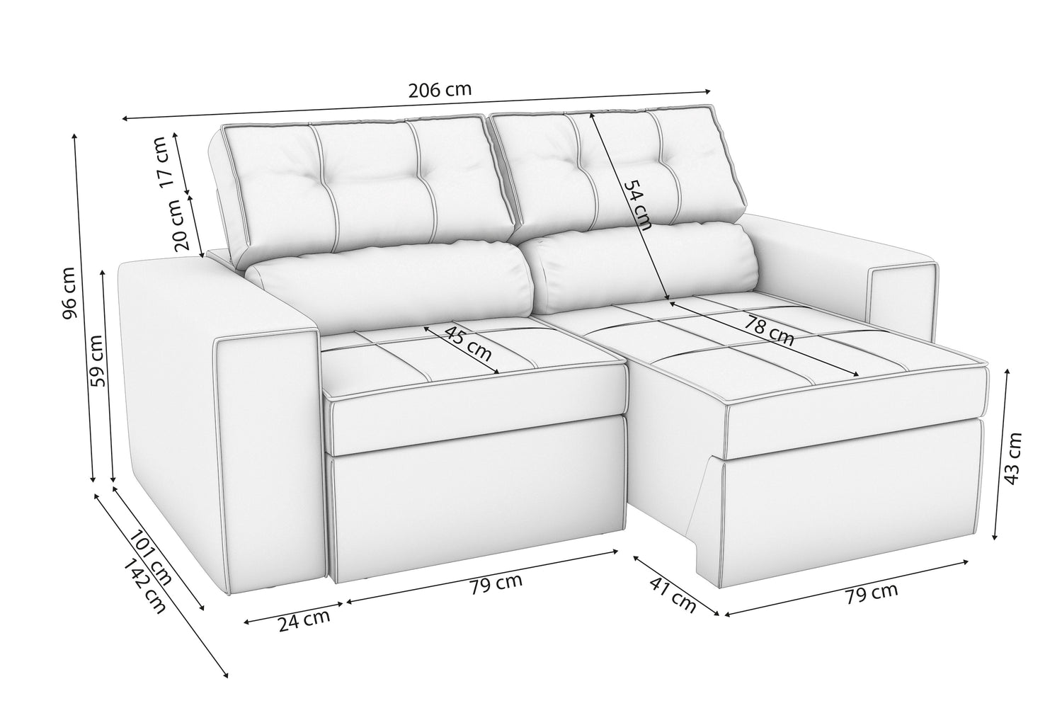 SOFA RETRACTIL/RECLINABLE 6 POSICIONES LANUS 206CM