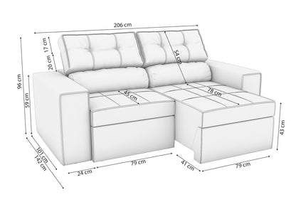SOFA RETRACTIL/RECLINABLE 6 POSICIONES LANUS 206CM