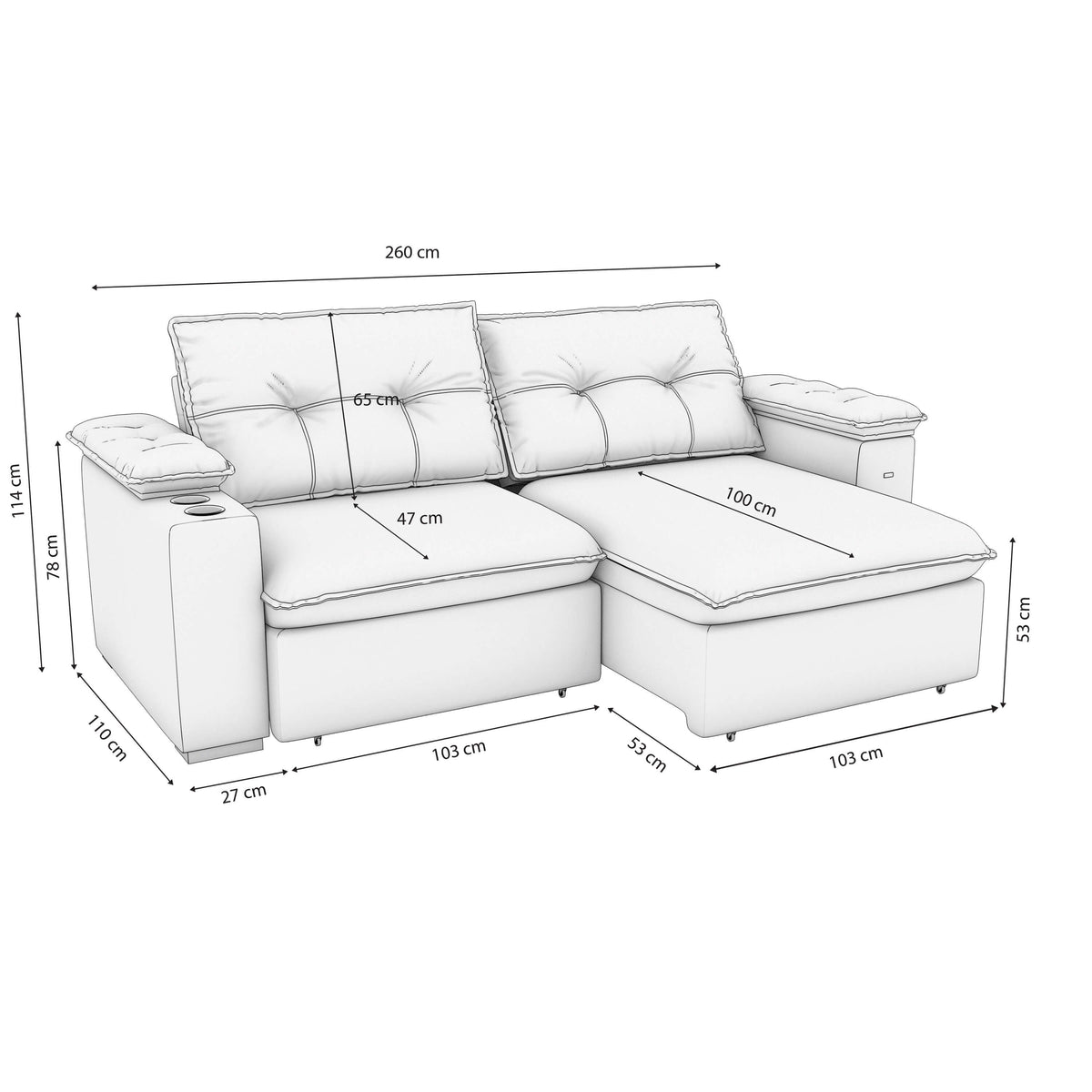 Sofa Zandon 260CM - Retractil/Reclinable