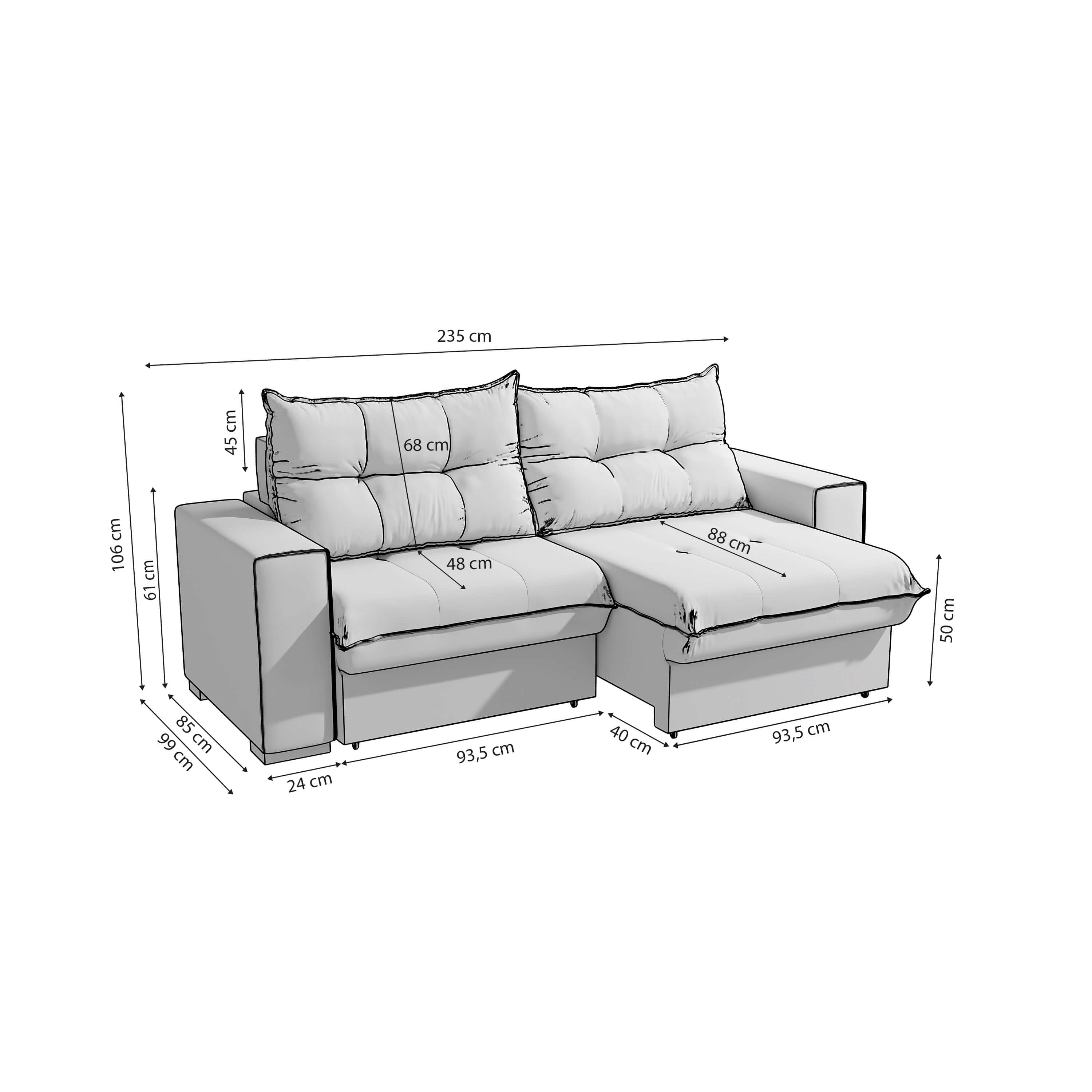 Sofa Dorian 236CM - Retractil/Reclinable