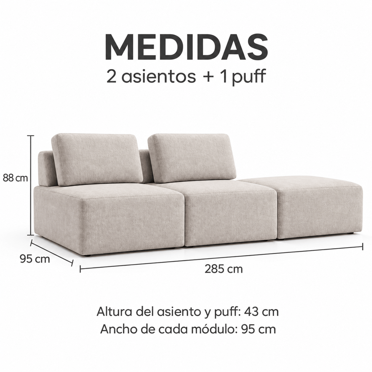 Sofa Modular Florencia - 2 Asientos + 1 Puff