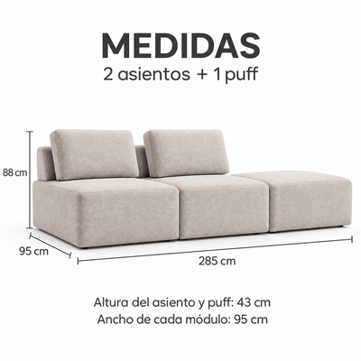 Sofa Modular Florencia - 2 Asientos + 1 Puff