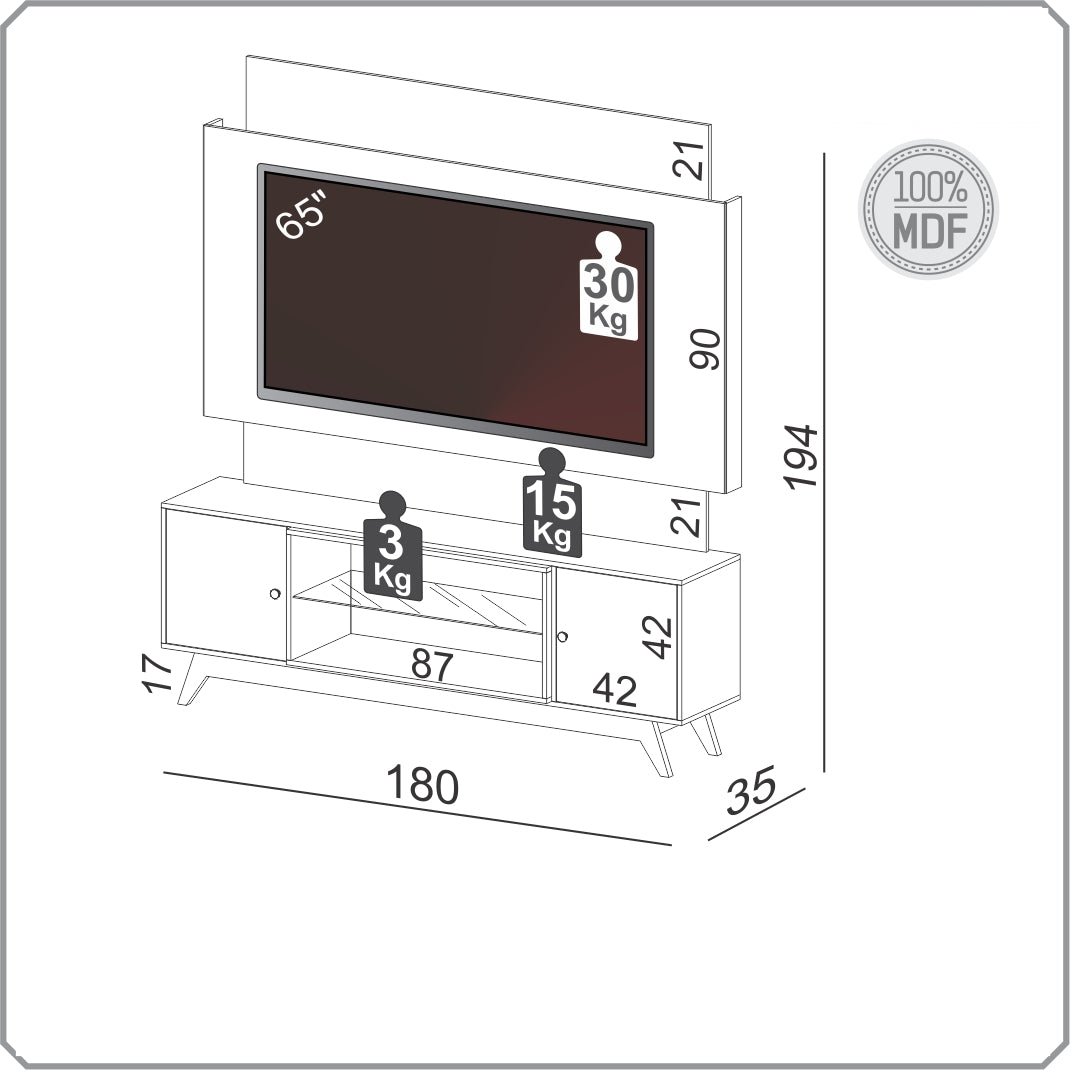 Rack Panel Viena TV 180CM con Led 100% Mdf - Balton Hogar