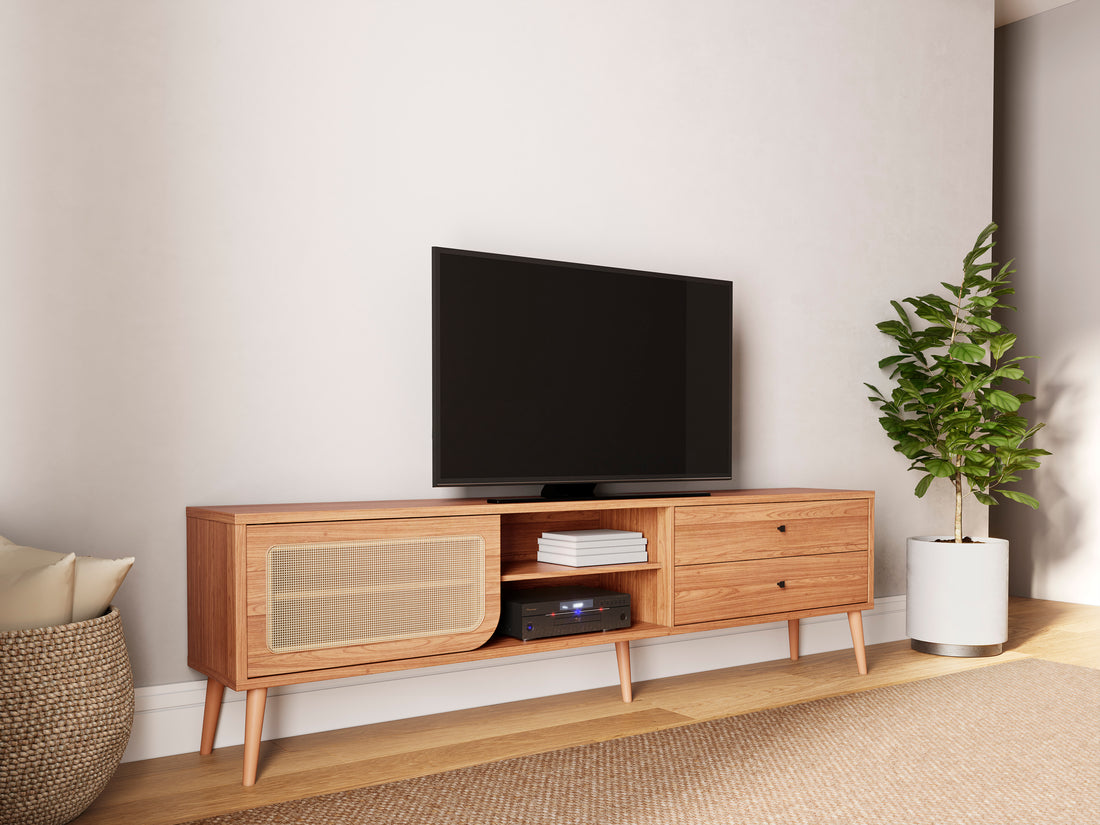 Rack Tv Madrid Ratan Sintetico 220CM 100% MDF C/ 2 Cajones