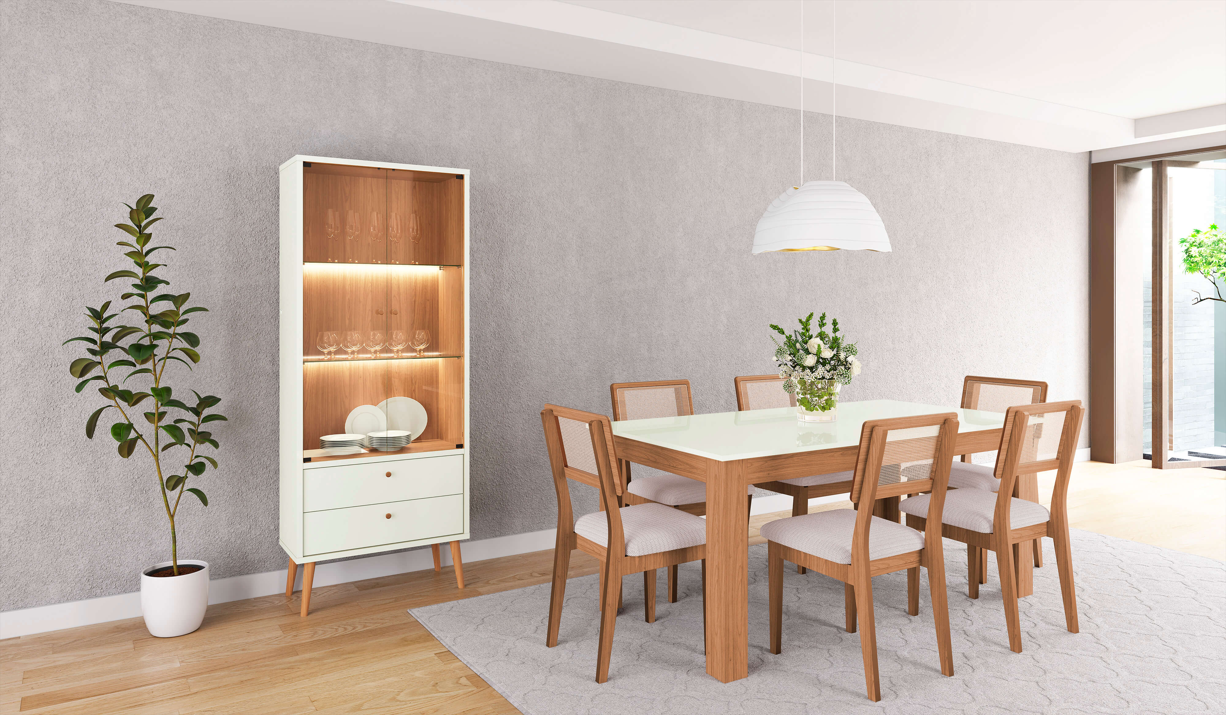 Juego de Comedor Londres 6 Sillas 160x90 Ratan 100% MDF Lisboa