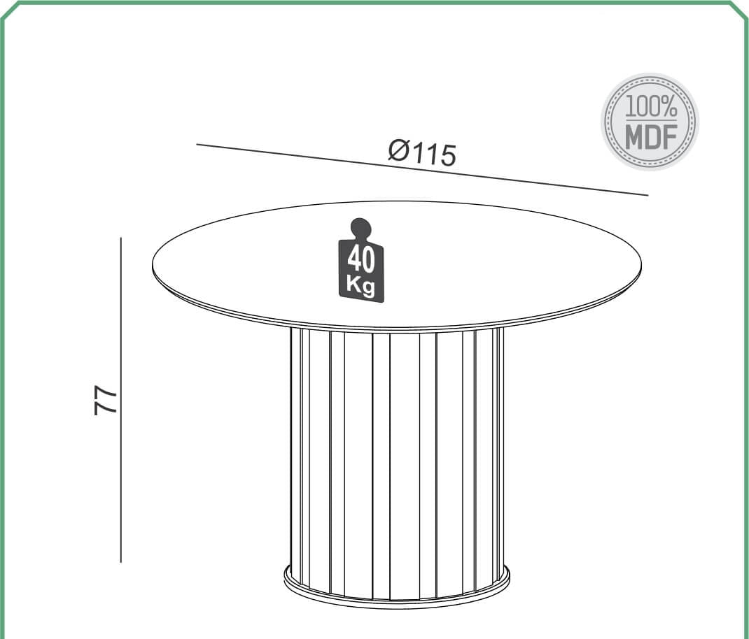 Juego de Comedor Sofia Redondo 4 Sillas 115cm Ratan 100% MDF Lisboa