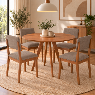 Juego de Comedor Amara Redonda 1.09cm con 4 Sillas Selene - Madera Maciza