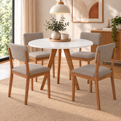 Juego de Comedor Amara Redonda 1.09cm con 4 Sillas Selene - Madera Maciza
