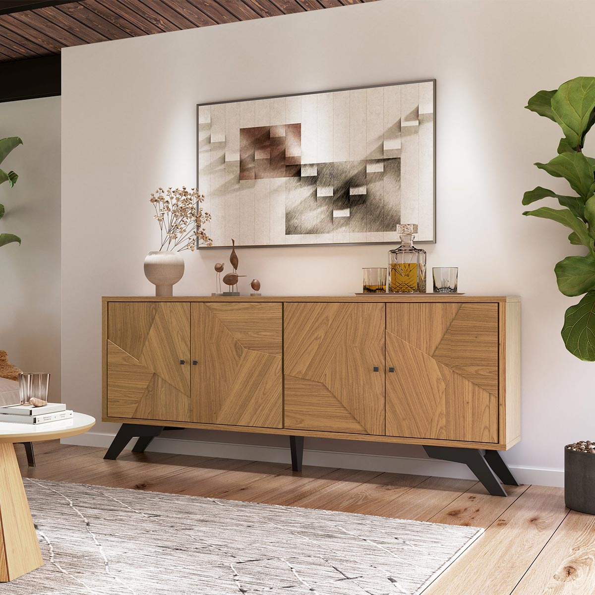 Aparador Recibidor Mosaico Buffet 180cm con 4 Puertas 100% MDF Linea Industrial