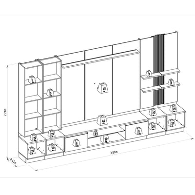 Conjunto Modular - Magnum 380CM - Cristalero con Led