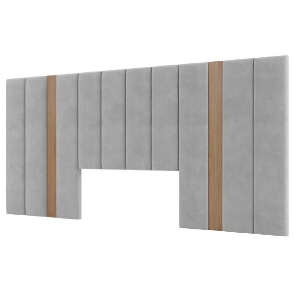 Respaldar de cama Doble Tapizado 100% Mdf Freijó/Lino Gris Claro