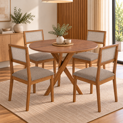 Juego de Comedor Catalina Redonda 1.09cm con 4 sillas Enara - Madera Maciza