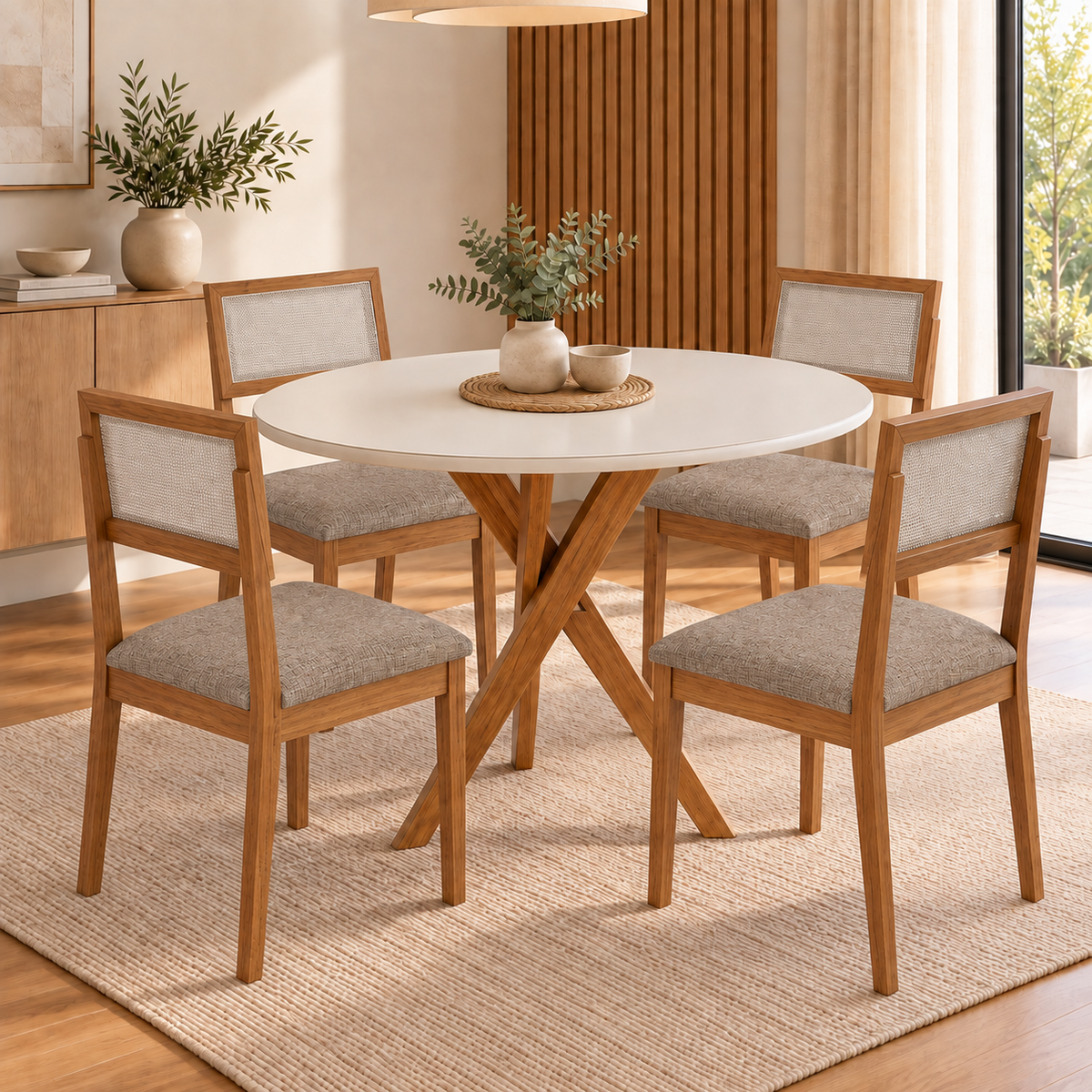 Juego de Comedor Catalina Redonda 1.09cm con 4 sillas Enara - Madera Maciza