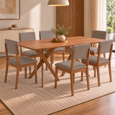 Juego de Comedor Catalina 1.80cm con 6 sillas Selene - Madera Maciza