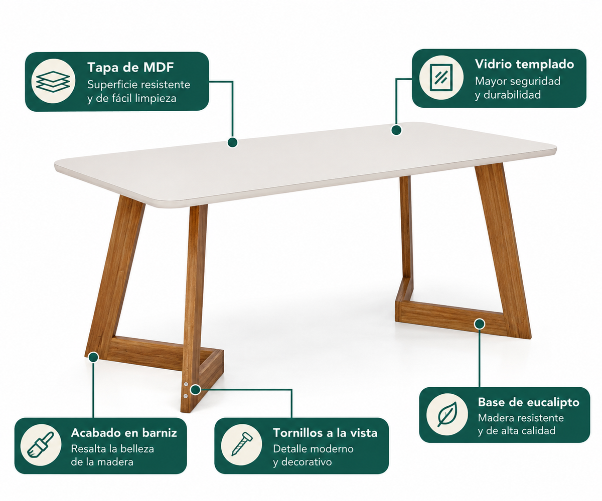 Mesa de Comedor Catania 1.80cm - Madera Maciza