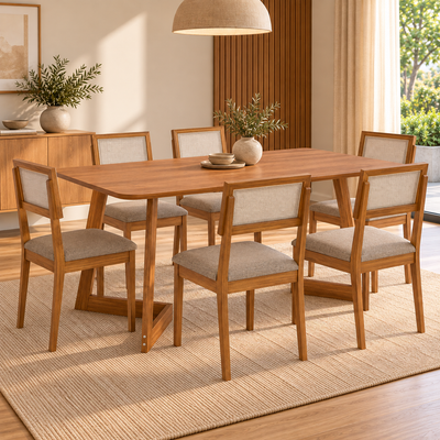 Juego de Comedor Catania 1.80cm con 6 Sillas Enara - Madera Maciza