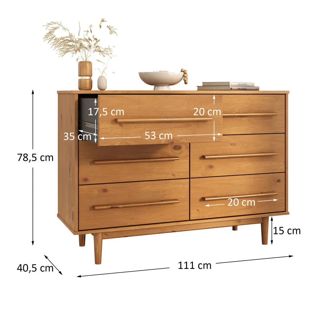 Comoda Trega 110CM 6 Cajones - Madera Maciza