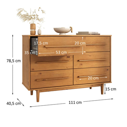 Comoda Trega 110CM 6 Cajones - Madera Maciza