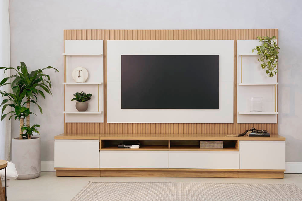 Rack con Panel Modular Sao Paulo Completo con Led MDF/MDP