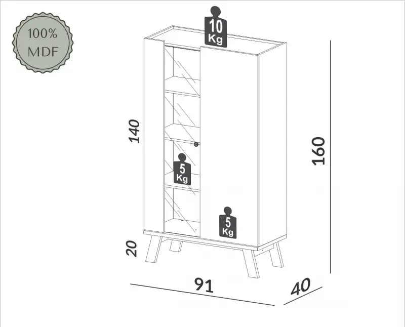 Cristalera Linea Lisboa Vidrio y 2 Puertas 100% MDF