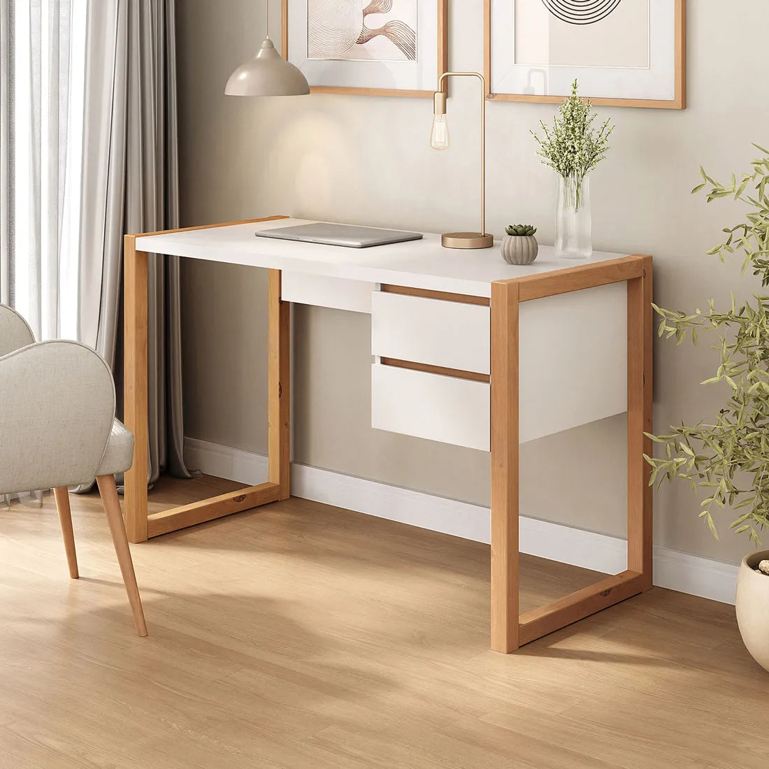 Escritorio con cajones 120cm Atena - Patas en Madera Maciza