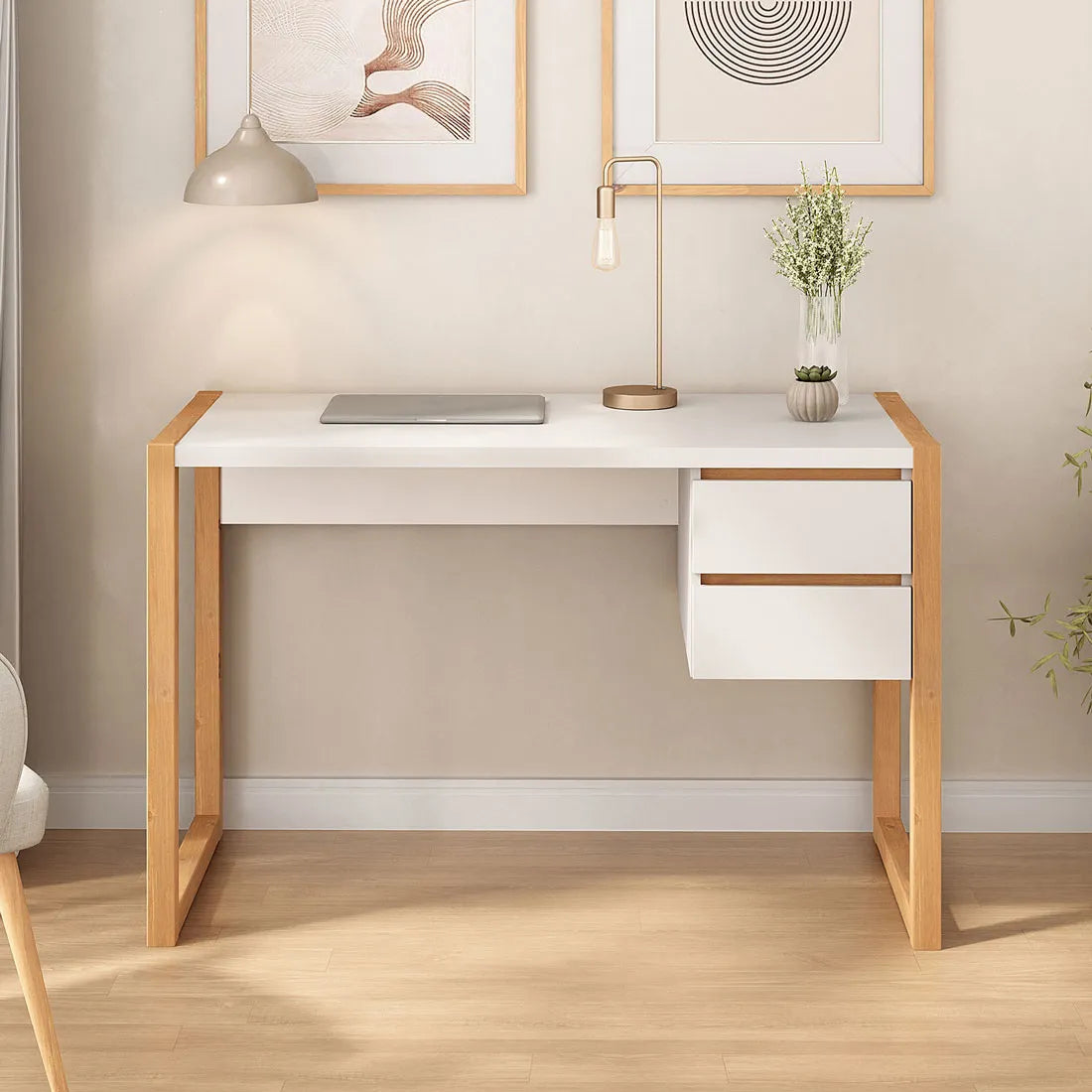 Escritorio con cajones 120cm Atena - Patas en Madera Maciza