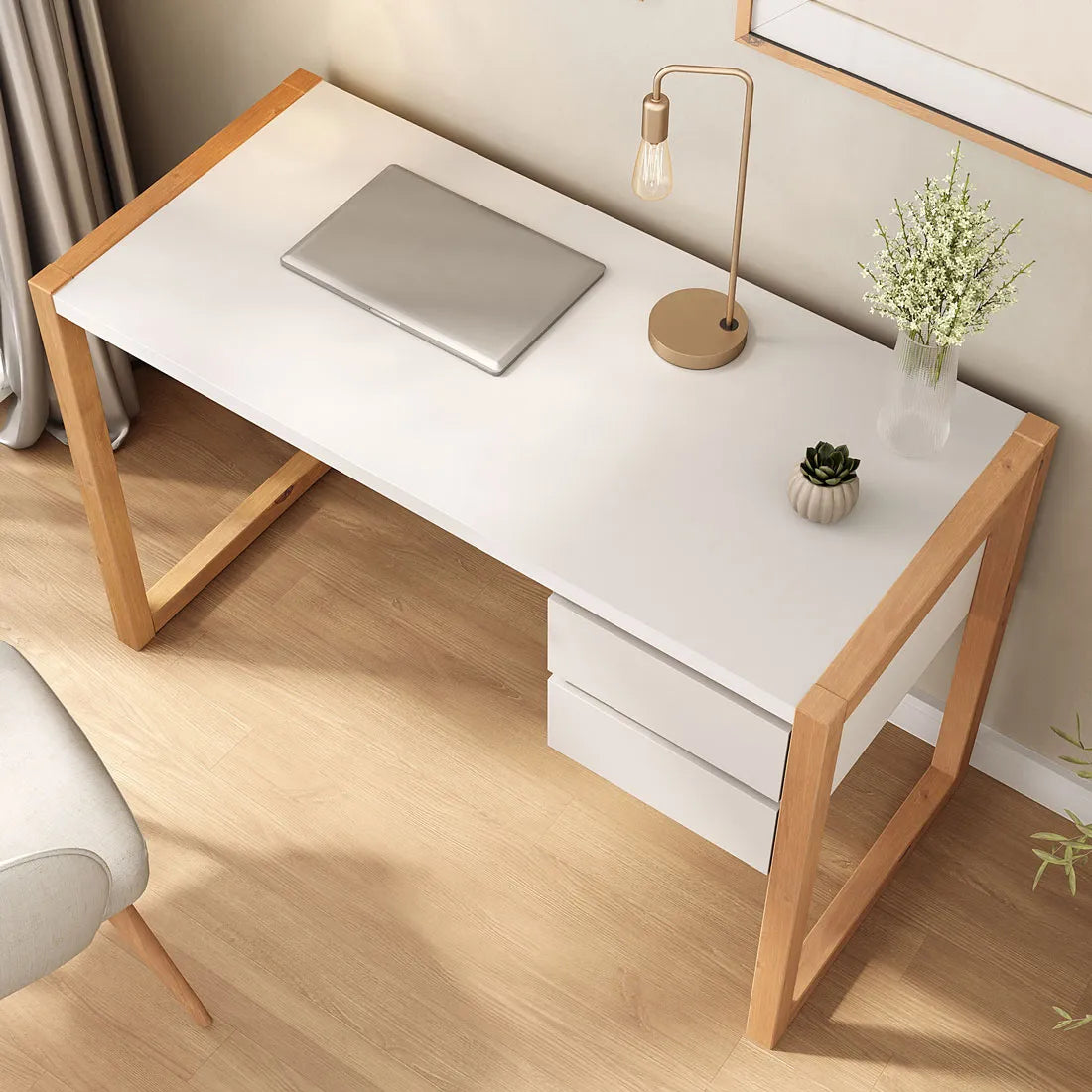 Escritorio con cajones 120cm Atena - Patas en Madera Maciza