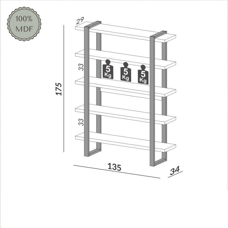 Estanteria Industrial Agata 100% MDF Tamburato - Linea Factory