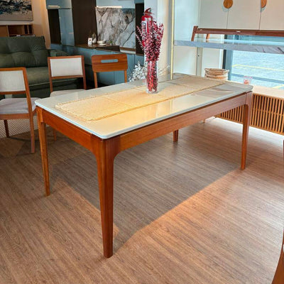 Mesa Mira Rectangular - Madera Maciza y Vidrio Sobrepuesto