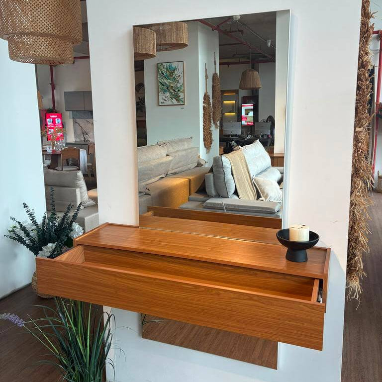 Espejo con Estante de Pared Decoración 100% MDF con Cajon - Balton Hogar