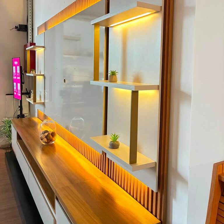 Rack con Panel Modular Sao Paulo Completo con Led MDF/MDP