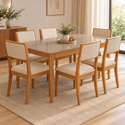 Juego de Comedor Mira con Vidrio Sobrepuesto con 6 Sillas Isa