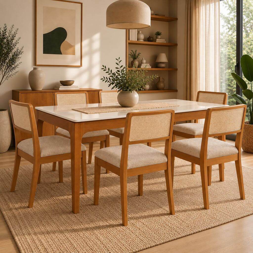 Juego de Comedor Mira con Vidrio Sobrepuesto con 6 Sillas Lola